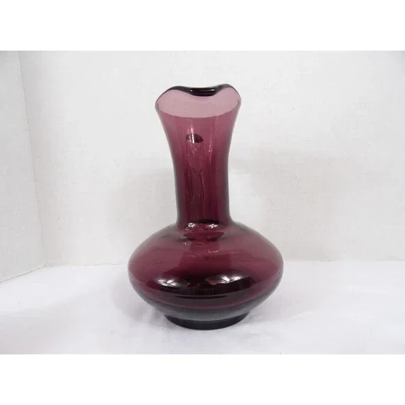 Vase Pitcher Amethyst Hand Blown Glass Pontil Purple Clear Handle 7.5" Tall MCM - Picture 5 of 16